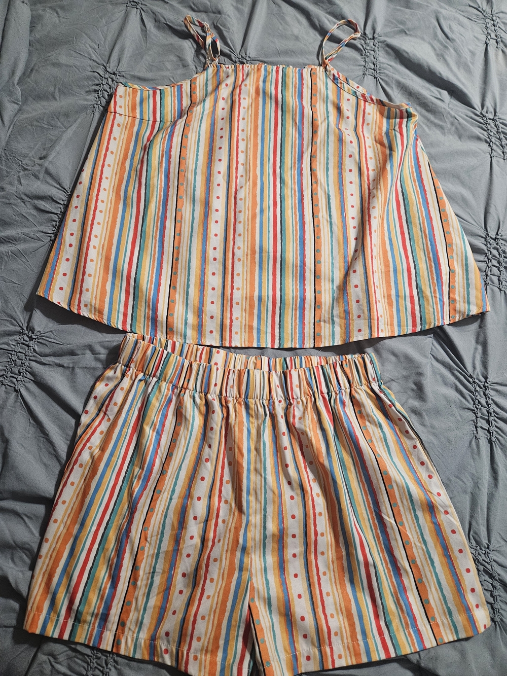 SHEIN Multicolor Striped Tank & Shorts Set - Orange, Blue, Red, Cream
